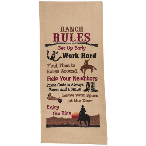 Ranch Rules Dish Towel available at Quilted Cabin Home Decor.