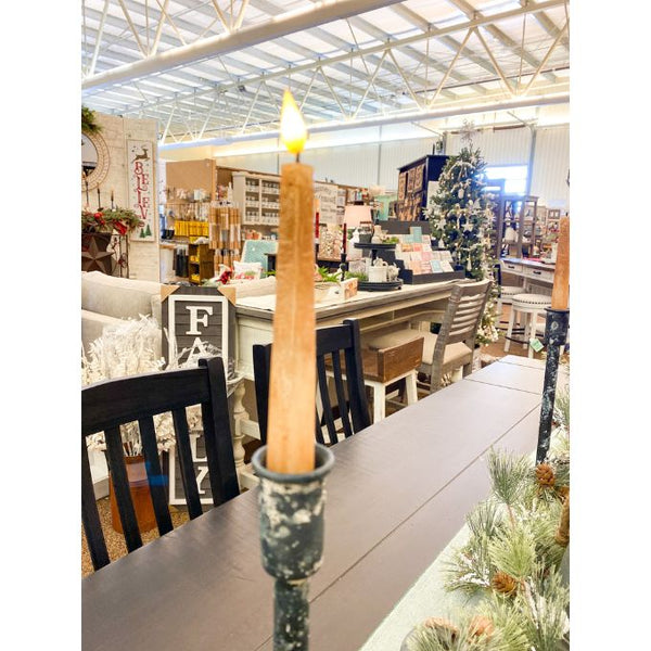 Brown 8" LED Taper Candle available at Quilted Cabin Home Decor.