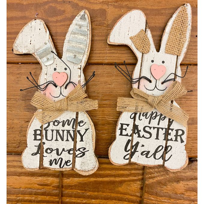 Wooden Easter Bunny Floral Picks - Two Styles available at Quilted Cabin Home Decor.