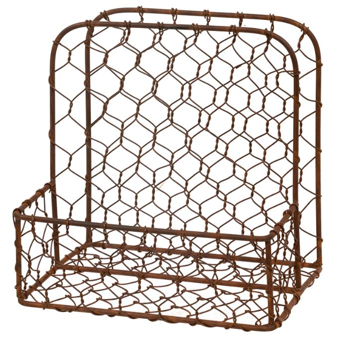 Rusty Metal Chicken Wire Napkin Holder available at Quilted Cabin Home Decor.