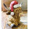 Christmas Highland Cow Figurines - Two Styles are ready for Christmas with their hats - one with a top hat and the other a red Santa Hat. Available at Quilted Cabin Home Decor.