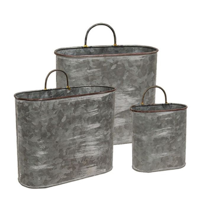 Oval Galvanized Wall Planters - Three Sizes available at Quilted Cabin Home Decor.