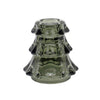 A small translucent green glass candle taper holder with a tiered, scalloped design, available at Quilted Cabin in Airdrie