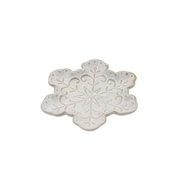 White porcelain cream snowflake decorative tray available at Quilted Cabin in Airdrie