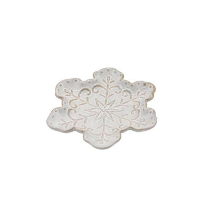 White porcelain cream snowflake decorative tray available at Quilted Cabin in Airdrie