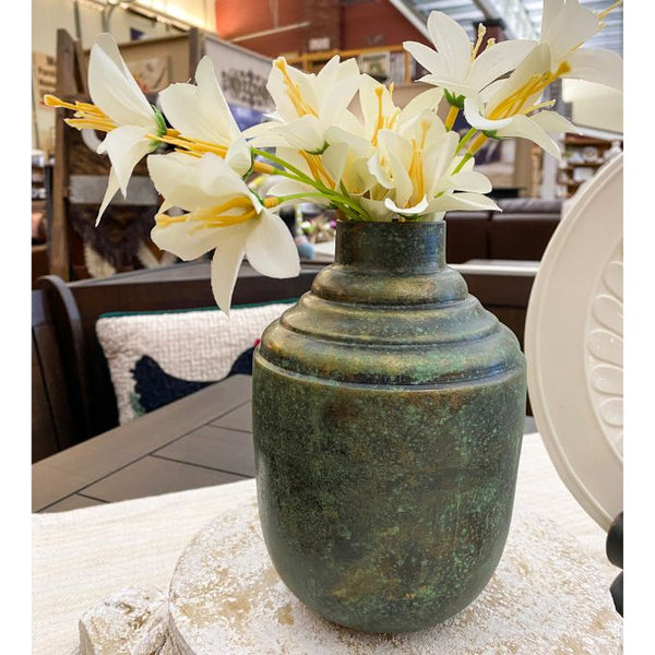 Rustic Patina Metal Vase available at Quilted Cabin Home Decor.