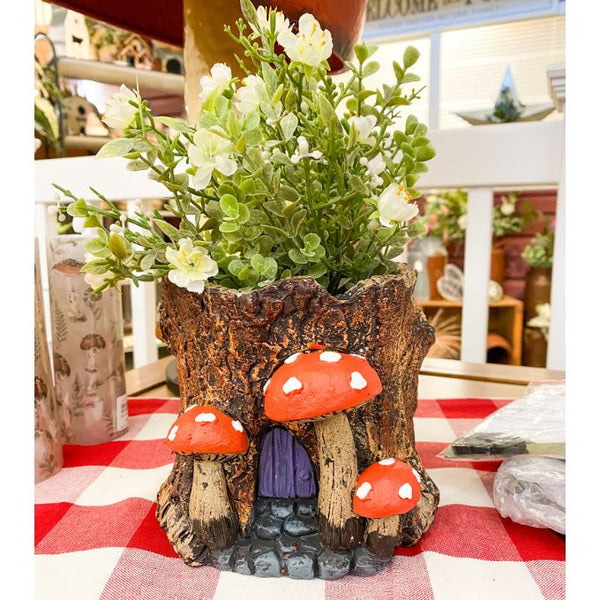 Mushroom Design Cement Planter available at Quilted Cabin Home Decor.