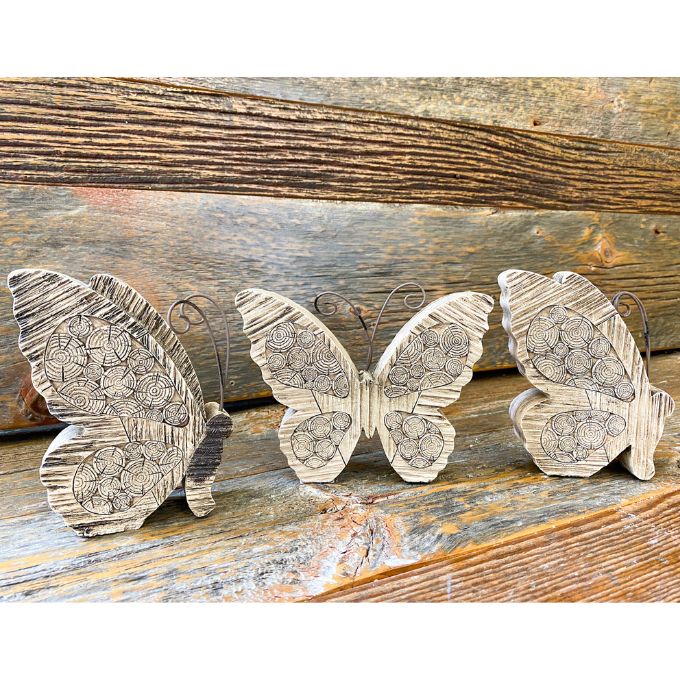 Wood-look Butterflies - Set of Three available at Quilted Cabin Home Decor.