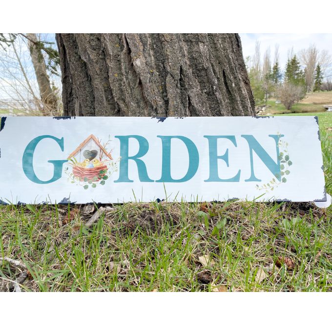 Garden Birdhouse Metal Sign available at Quilted Cabin Home Decor.