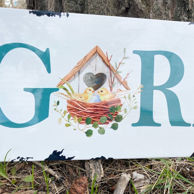 Garden Birdhouse Metal Sign available at Quilted Cabin Home Decor.