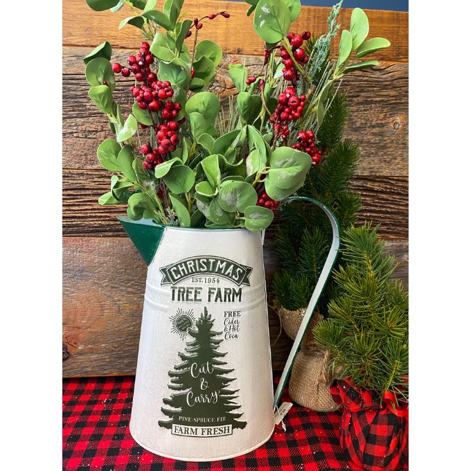 Christmas Tree Farm Metal Pitcher available at Quilted Cabin Home Decor.