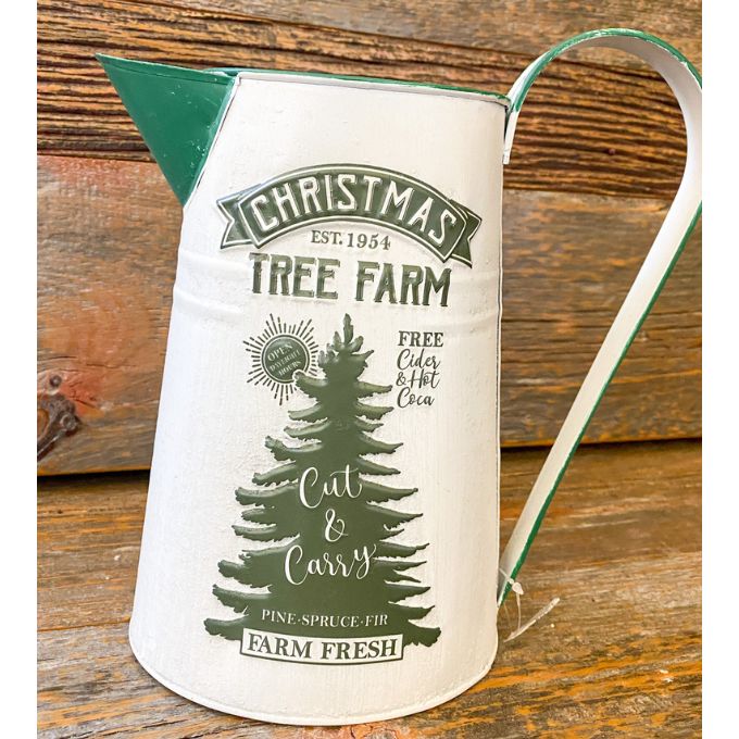 Christmas Tree Farm Metal Pitcher available at Quilted Cabin Home Decor.