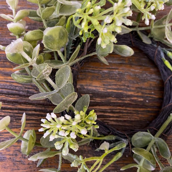 Sage Eucalyptus with Seeds Floral Collection - Spray and Small Wreath/Candle Ring available at Quilted Cabin Home Decor.