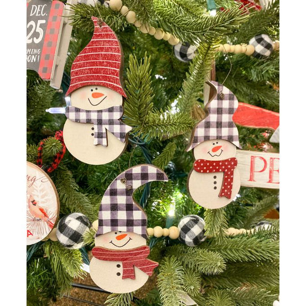 Buffalo Check Snowman Ornaments - Set of Three available at Quilted Cabin Home Decor.