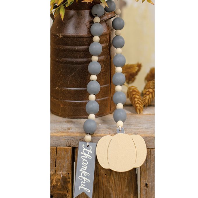 Thankful Pumpkin Grey Beaded Swag available at Quilted Cabin Home Decor.