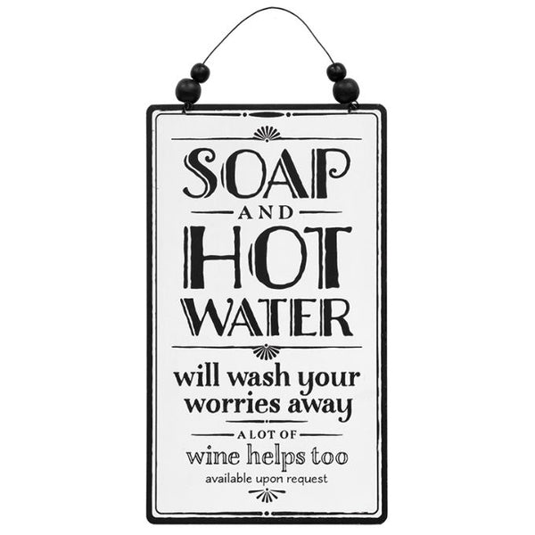 Soap and Hot Water Bathroom Sign available at Quilted Cabin Home Decor.