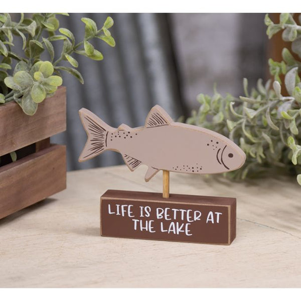 Life is Better at the Lake Shelf Sitter available at Quilted Cabin Home Decor.