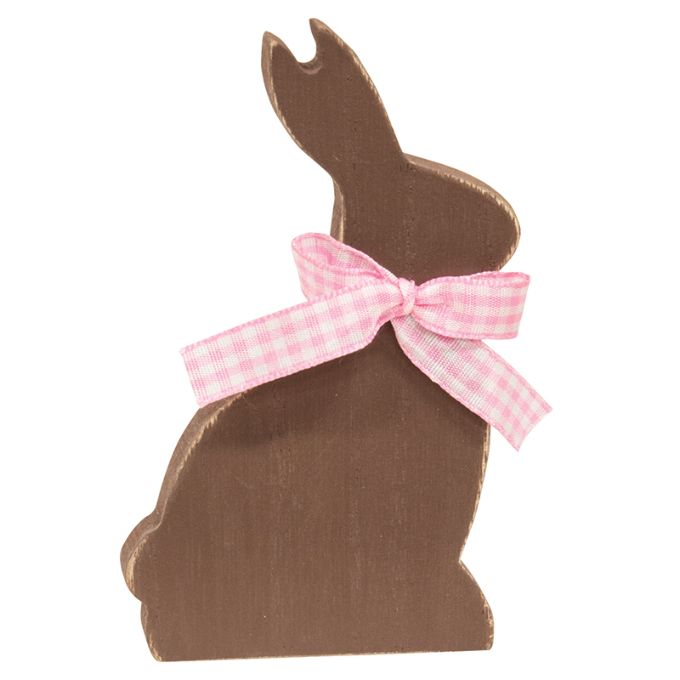 Wooden Bunny with Pink Check Ribbon