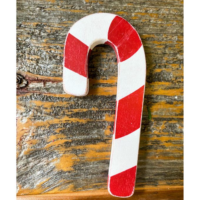 Wooden candy cane ornament available at Quilted Cabin Home Decor.