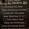 Family Fun Christmas Metal Sign available at Quilted Cabin Home Decor. The sign lists different Christmas activities and has christmas themed magnets .