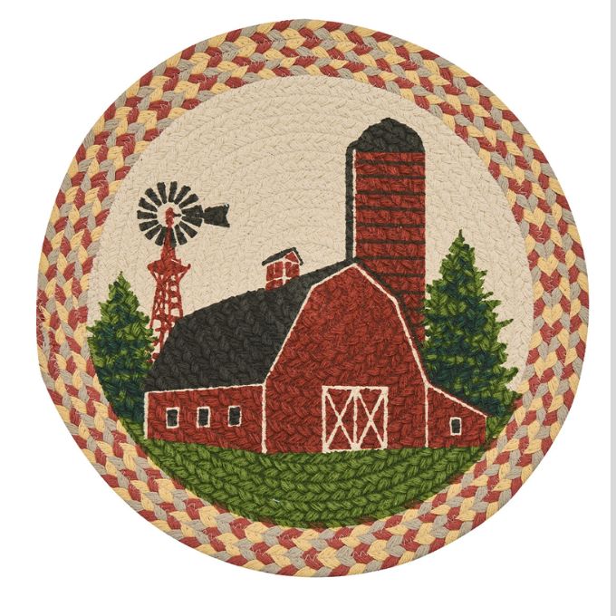 Red Barn Round Braided Placemat available at Quilted Cabin Home Decor.