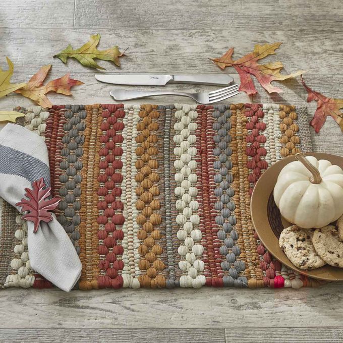 Gathered Pumpkin Woven Placemat available at Quilted Cabin Home Decor.