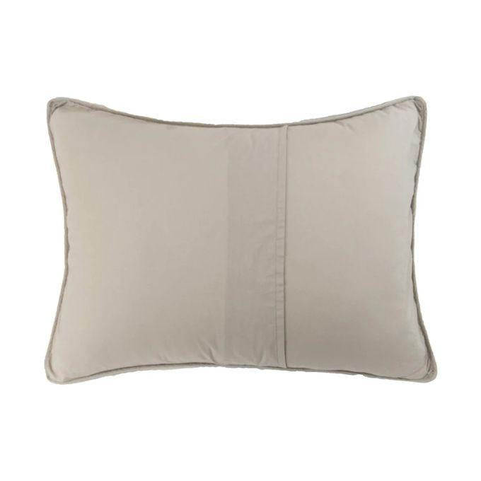 Beige pillow on a white background. Smoky Star Queen Quilt Set available at Quilted Cabin Home Decor.