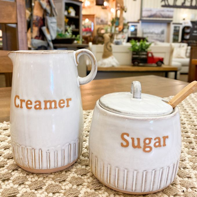 Stoneware Cream and Sugar Set available at Quilted Cabin Home Decor.
