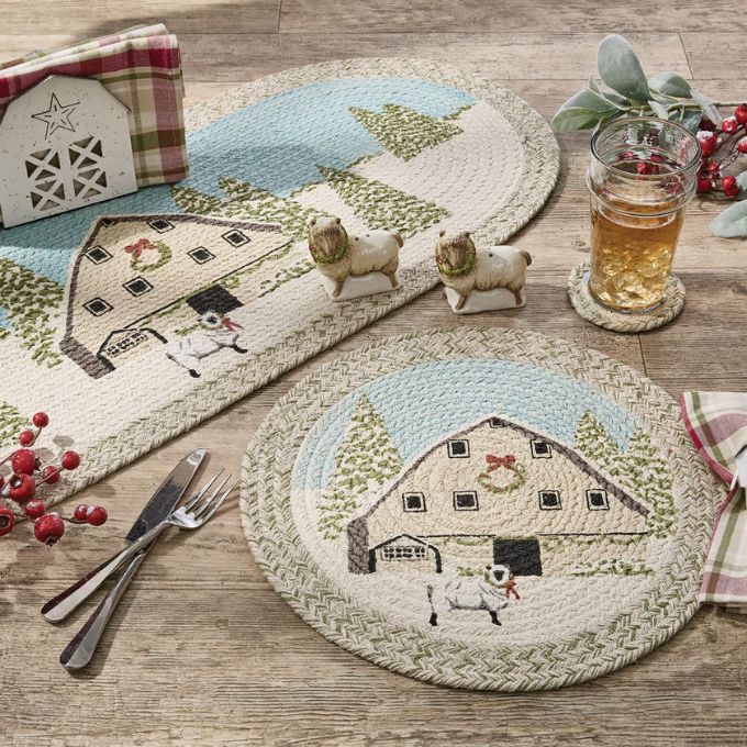 Humble Beginnings Braided Winter Table Linen Collection available at Quilted Cabin Home Decor.