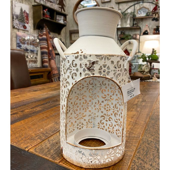 White Bucket Lantern available at Quilted Cabin Home Decor.
