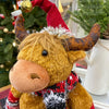 Red Hat Highland Cow Stuffie available at Quilted Cabin Home Decor.