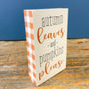 Autumn Leaves and Pumpkins Please Block Sign available at Quilted Cabin Home Decor.