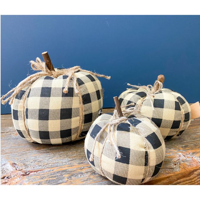Black Buffalo Check Fabric Pumpkin - Three Sizes available at Quilted Cabin Home Decor.