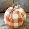 Orange Buffalo Check Fabric Pumpkins available in three different sizes available at Quilted Cabin Home Decor.