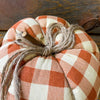 Orange Buffalo Check Fabric Pumpkins available in three different sizes available at Quilted Cabin Home Decor.