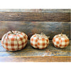 Orange Buffalo Check Fabric Pumpkins, available in three sizes at Quilted Cabin Home Decor.