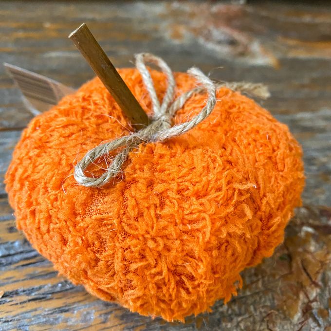 Orange Fleeced Fabric Pumpkin is available at Quilted Cabin Home Decor.