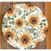 Round placemat with sunflower design on a wooden surface