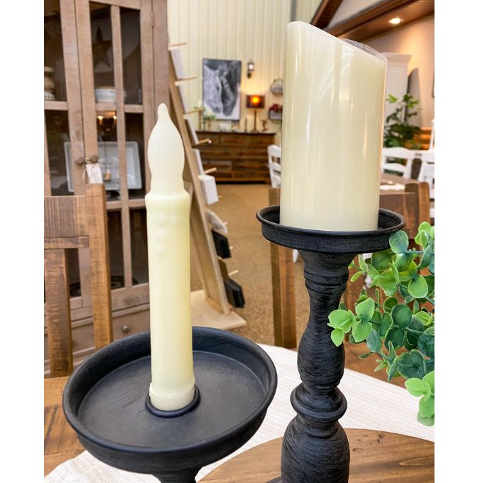 Dark Gray Candle Holders - Two Sizes available at Quilted Cabin Home Decor.