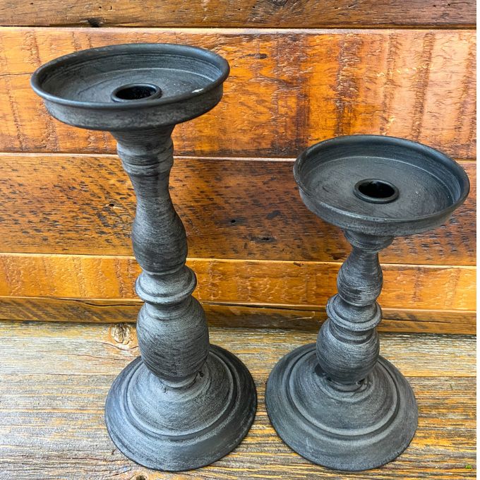 Dark Gray Candle Holders - Two Sizes available at Quilted Cabin Home Decor.