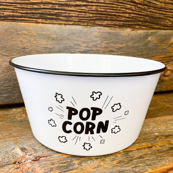 Enamel Popcorn Bowl - Large and Small available at Quilted Cabin Home Decor.