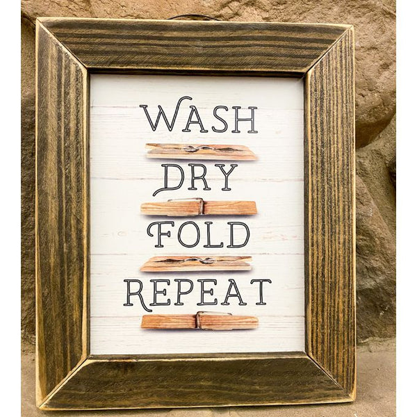 Wash Dry Fold Repeat Laundry Sign available at Quilted Cabin Home Decor.