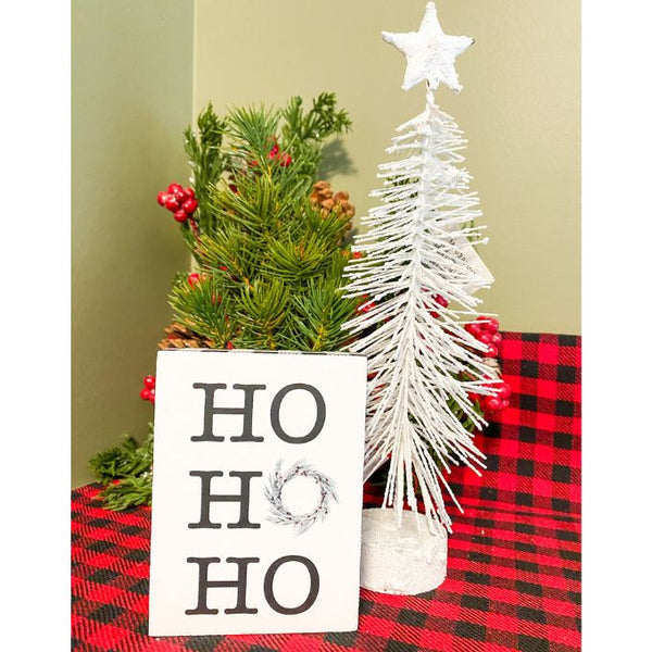 HO HO HO Block Sign available at Quilted Cabin Home Decor.