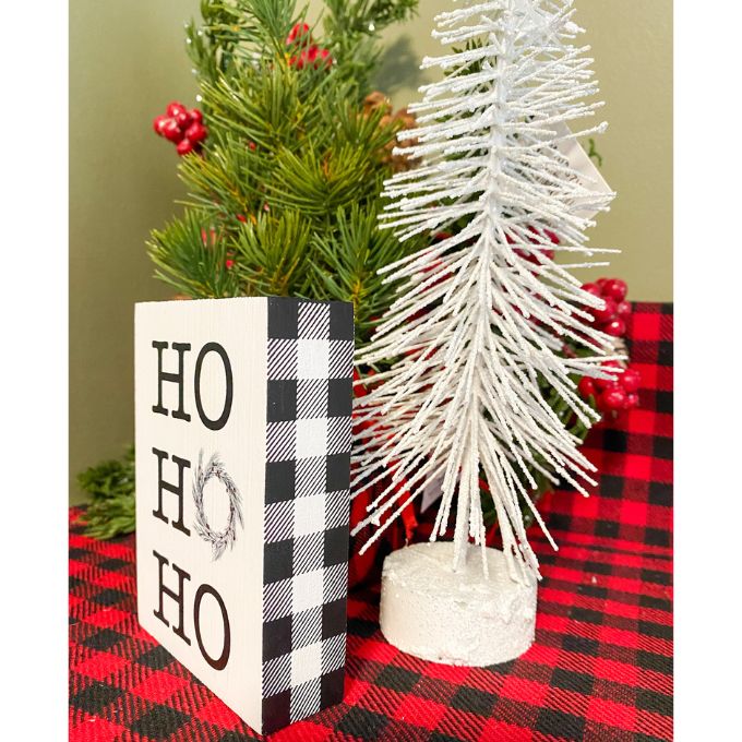 HO HO HO Block Sign available at Quilted Cabin Home Decor.