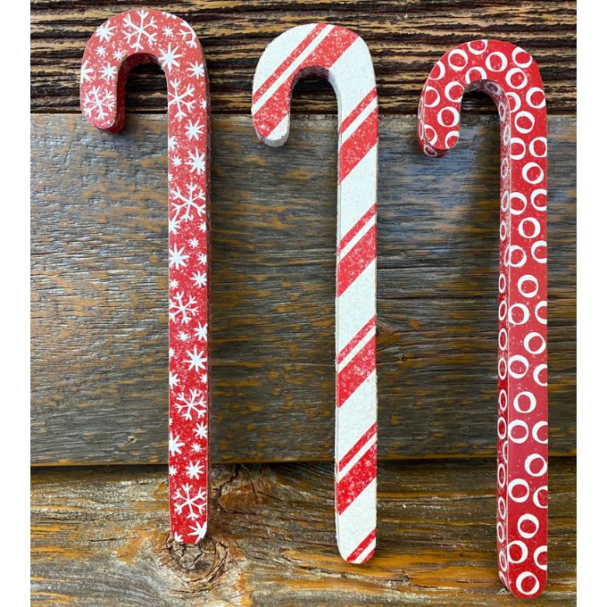 Red and White Candy Cane Ornaments - Set of Three available at Quilted Cabin Home Decor.