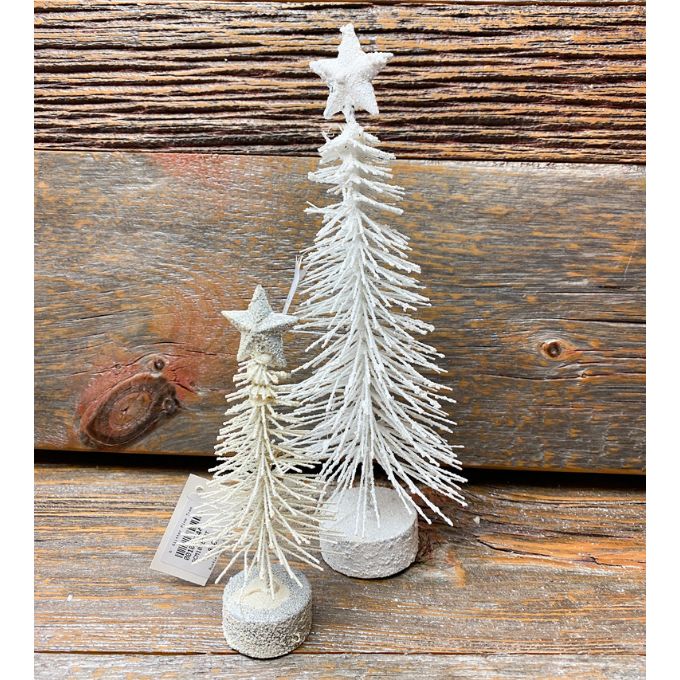 Glitter Pine Bottle Brush Tree - Two Sizes available at Quilted Cabin Home Decor.