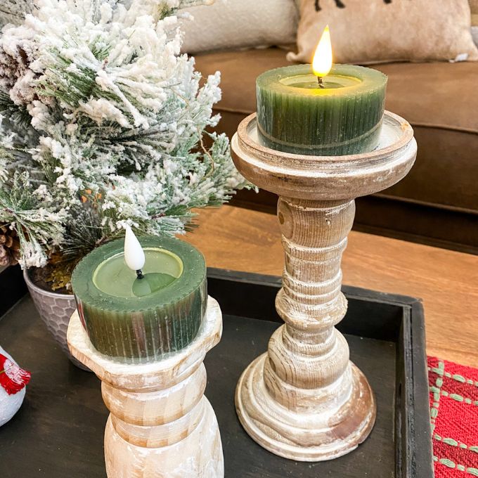 Short Ridged Green Votive LED Timer Candle - Set of Two available at Quilted Cabin Home Decor.