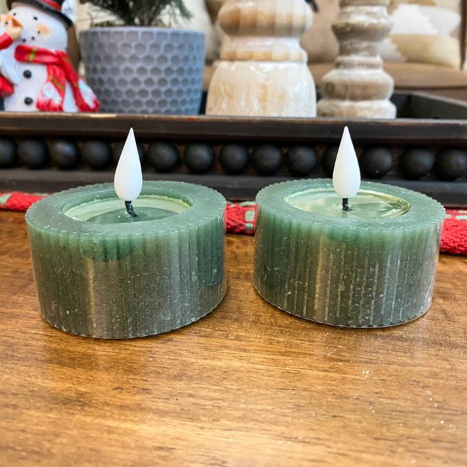 Short Ridged Green Votive LED Timer Candle - Set of Two available at Quilted Cabin Home Decor.