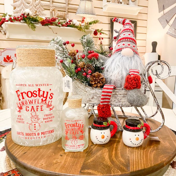 Frosty's Snowflake Cafe Jar available at Quilted Cabin Home Decor.