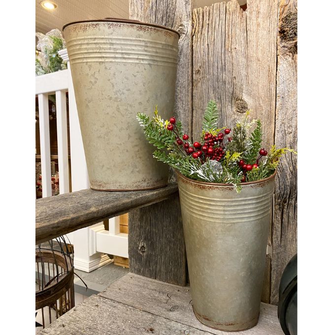 Galvanized Half Buckets - Two Sizes available at Quilted Cabin Home Decor.